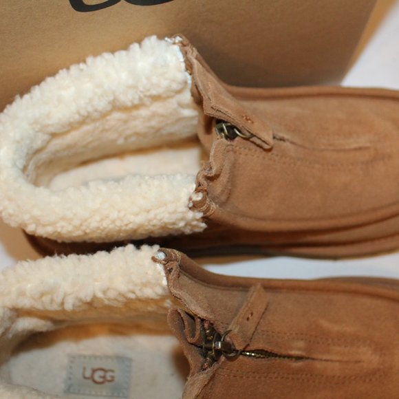 NIB UGG WOMEN'S ZIP FRONT SUEDE SHEARLING LINED‎ FUNKARRA ANKLE BOOTS CHESTNUT - Picture 5 of 7